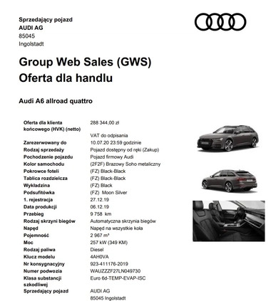 Audi A6 Allroad cena 199000 przebieg: 157250, rok produkcji 2019 z Stawiszyn małe 466